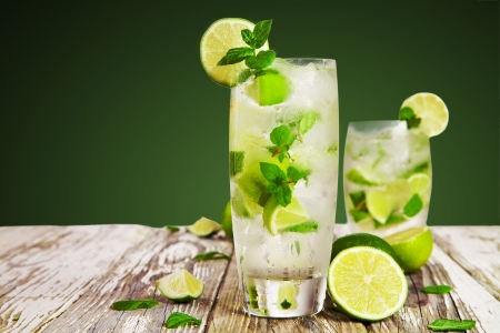 Fresh mojito drink on wooden tableの写真素材