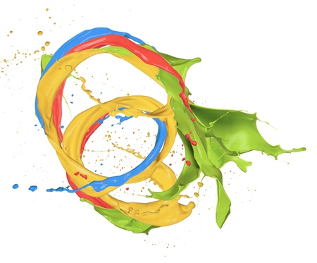 Colored splashes in abstract shape, isolated on white backgroundの写真素材