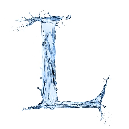 Water splashes letter "L" isolated on black background Water splashes letter "L" isolated on black background