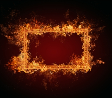 Fire frame with free space for text  isolated on black backgroundの写真素材