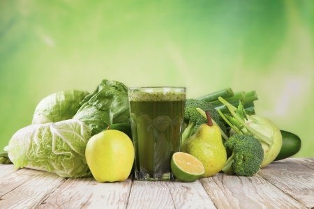 Various kinds of vegetable on wooden deskの写真素材