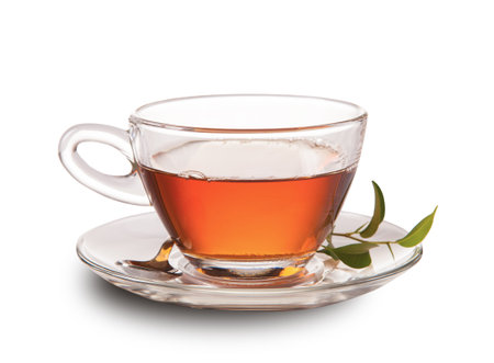 Isolated glass cup of tea on white backgroundの写真素材