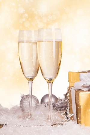 Glasses of champagne with decorationの写真素材