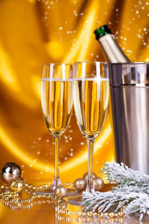 Glasses of champagne with decorationの写真素材