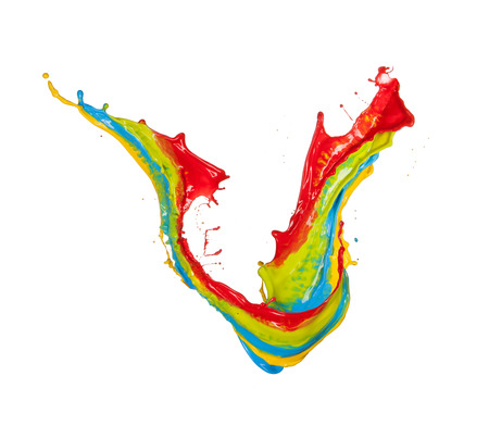 Colored splashes in abstract shape, isolated on white backgroundの写真素材