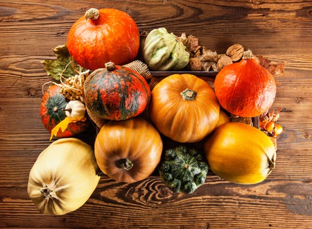 Agriculture harvested products on wooden planksの写真素材