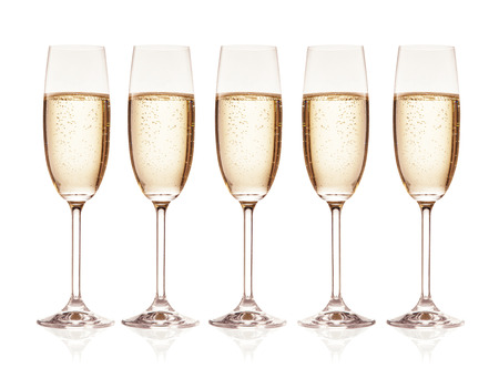 Group of champagne glasses isolated on white backgroundの写真素材