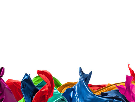 Isolated shot of freeze motion of colored silk, isolated on white background