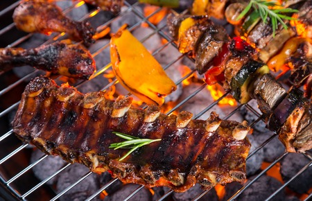 Close-up of delicious kinds of grilled meatの写真素材