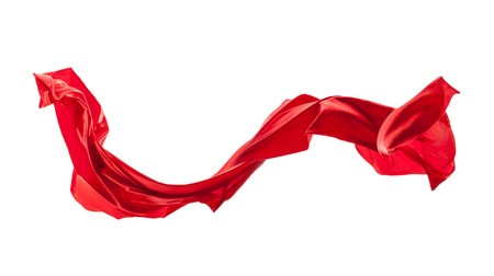 Isolated shot of freeze motion of red satin, isolated on white backgroundの写真素材