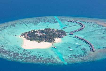 Aerial view on beautiful Maldives island in Raa atolの写真素材