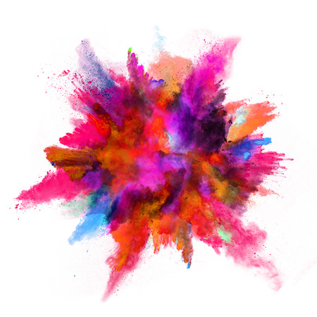 Explosion of colored powder, isolated on white backgroundの写真素材