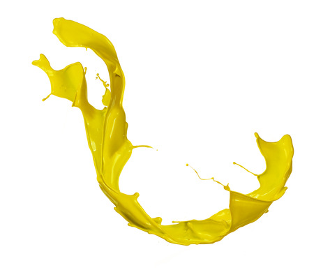 Abstract yellow paint splash, isolated on white backgroundの写真素材