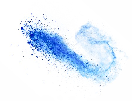 Explosion of blue powder, isolated on white background