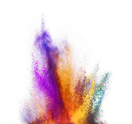 Explosion of colored powder, isolated on white background