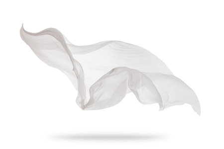 Smooth elegant white transparent cloth separated on white background. Texture of flying fabric. Very high resolution imageの写真素材