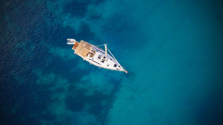 Aerial view of sailling boat. Outdoor water sports, yachting.の写真素材