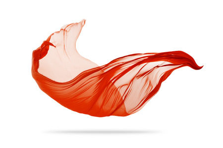 Piece of flying white cloth isolated on white background. High resolution imageの写真素材