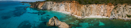 Beautiful panoramic view of Anchoring yacht in bay, Kefalonia, Greece.