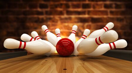 Bowling strike hit, concept of success and win.の写真素材