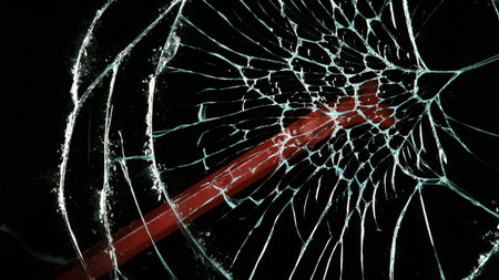 Detail of shattered glass. Concept of violence, burglary, broken window and insurance.