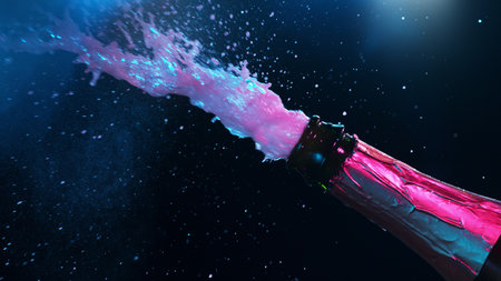 Champagne splashes on black backgroundの写真素材