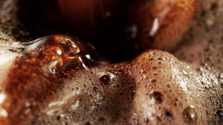 Detail of coffee drink being pour into foamy coffee drink. Abstract coffee background.の写真素材