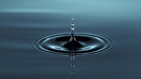 Macro shot of dropping water in dark black colors.の写真素材