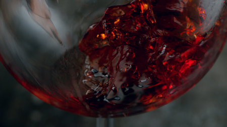 Pouring Glass of scotch whiskey and ice. Freeze motion of splashing liquid.の写真素材