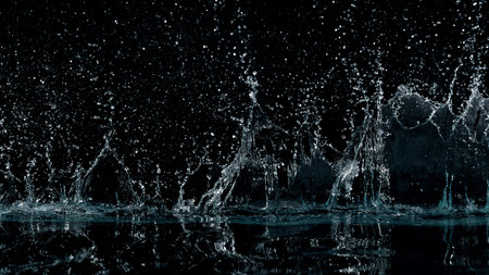 Abstract water splashes isolated on black background, freeze motion.