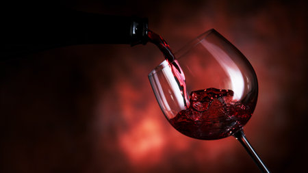 Freeze motion of white wine pouring into glass, old cellar interior.の写真素材