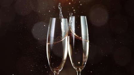 Macro photo of premium dark chocolate splashing. Freeze motion, splashing melted chocolate background.の写真素材