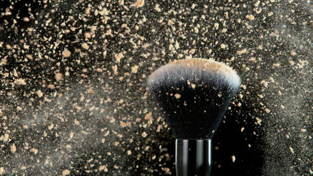 Macro photo of premium dark chocolate splashing. Freeze motion, splashing melted chocolate background.の写真素材