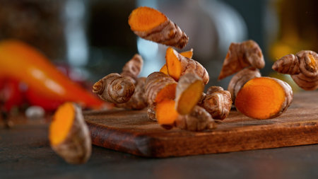 Freeze motion of flying whole hazelnuts. Studio shot, black background.の写真素材