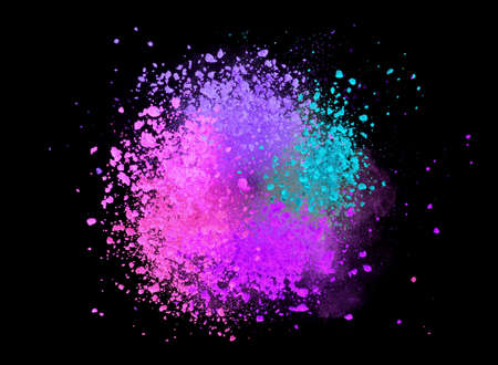 Explosion of brown powder on black background. Freeze motion of abstract shape.の写真素材