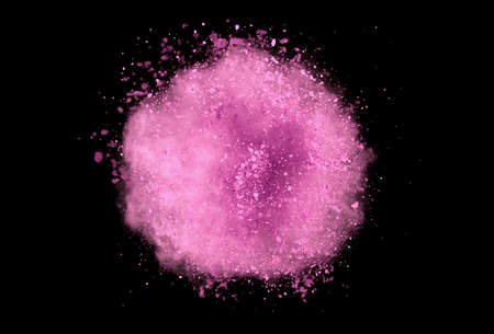 Explosion of brown powder on black background. Freeze motion of abstract shape.の写真素材
