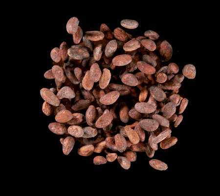 Explosion of brown powder on black background. Freeze motion of abstract shape.の写真素材