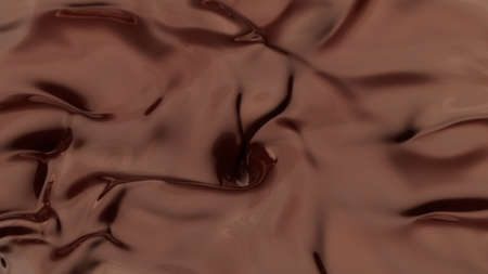Melted chocolate pouring in detail, floating on surface. Abstract sweet background.の写真素材