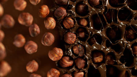 Freeze motion of flying hops cones on green background. Fresh hops, beer preparation concept.の写真素材