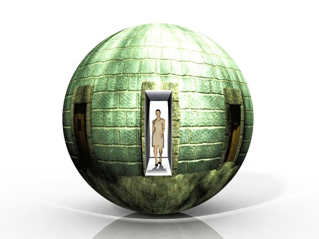 woman in a ball of bricksの写真素材
