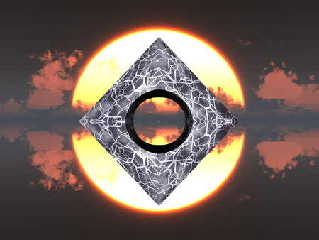 pyramid  on water and sunの写真素材