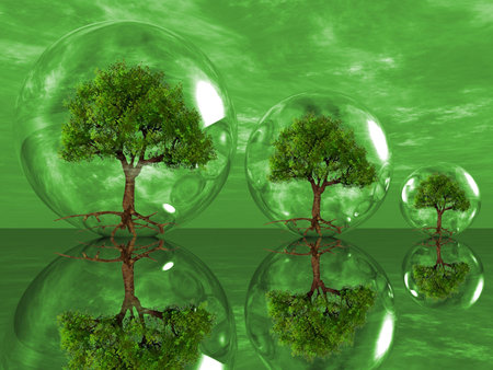 the green trees in bubblesの写真素材