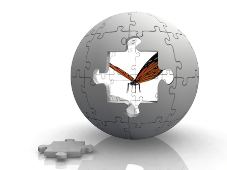 the butterfly in a bubble puzzleの写真素材