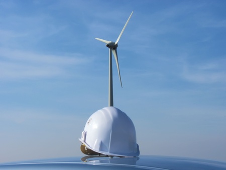 the  wind turbine and the helmetの写真素材