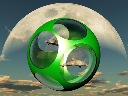 a  glass ball and green metalの写真素材