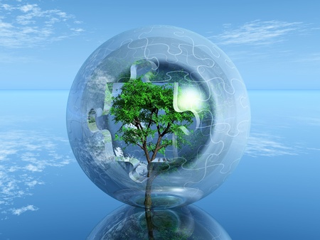 a tree in a bubble puzzleの写真素材
