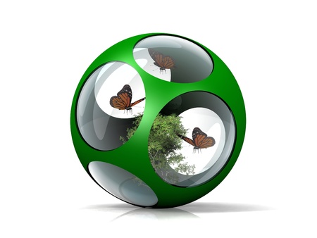 butterfly in a bubble of glass and metalの写真素材