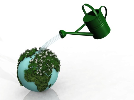 the watering can and the green earthの写真素材