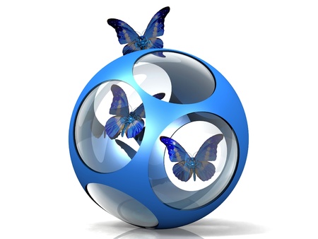 the butterfly in a metal and glass ballの写真素材