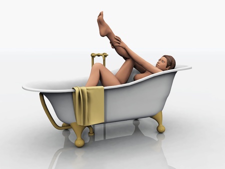 the woman in the bathtubの写真素材